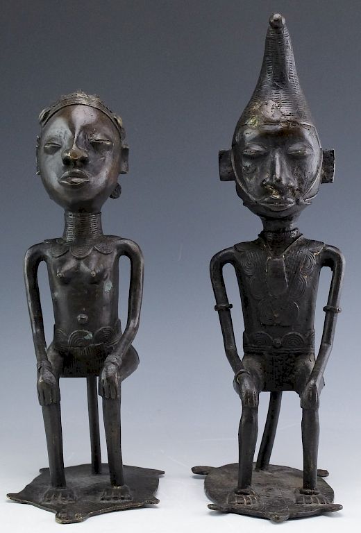 Appraisal: Pair Of West African Male Female Bronze Sculptures Pair of