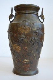 Appraisal: JAPANESE MEIJI BRONZE VASE BIRD AND FLORAL DECORATION