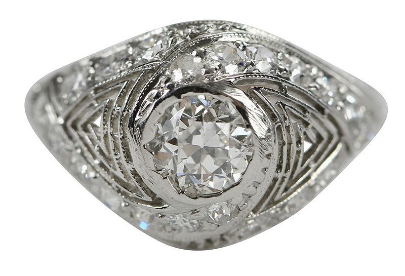 Appraisal: Antique Platinum and Gold Diamond Ring filigree design center old