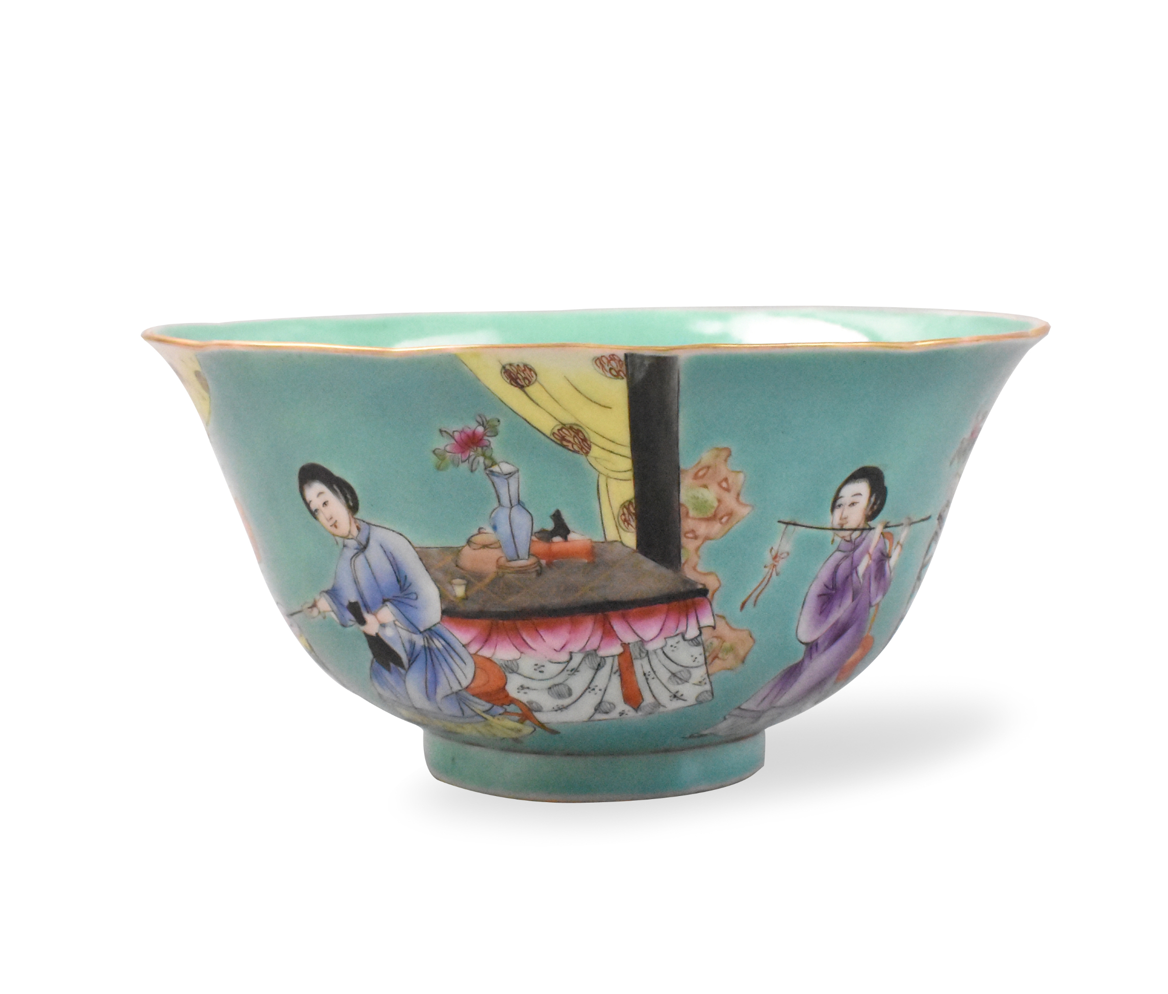 Appraisal: A Chinese turquoise famille rose bowl with ladies dating from