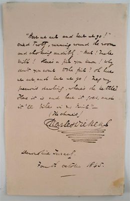 Appraisal: Dickens Charles Autograph transcript of lines from 'The Chimes' signed