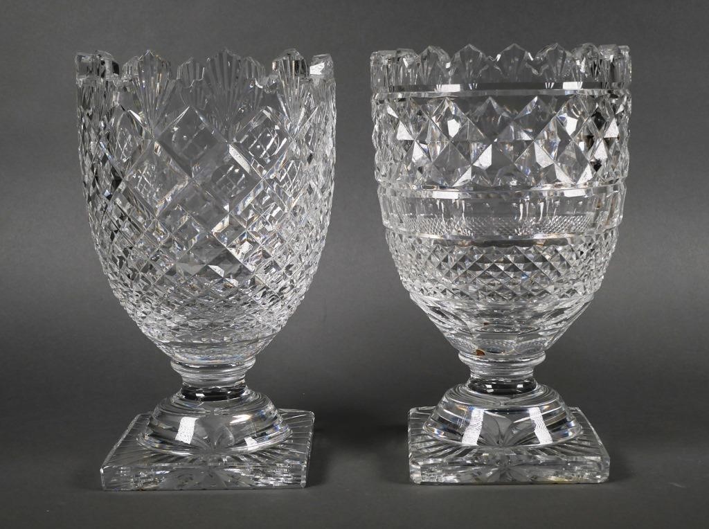 Appraisal: WATERFORD CRYSTAL FOOTED GLASS VASE CENTERPIECETwo large Irish cut crystal