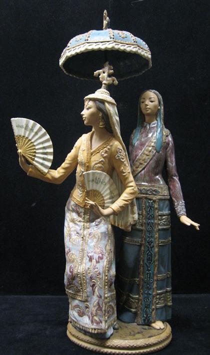 Appraisal: Large LLadro Porcelain Figure Of young women Tibetan dancers holding