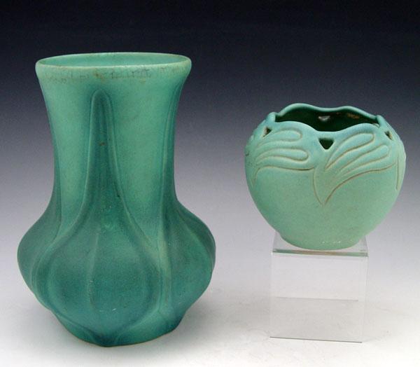 Appraisal: VAN BRIGGLE TURQUOISE MING BLUE POTTERY VASES '' tall vase