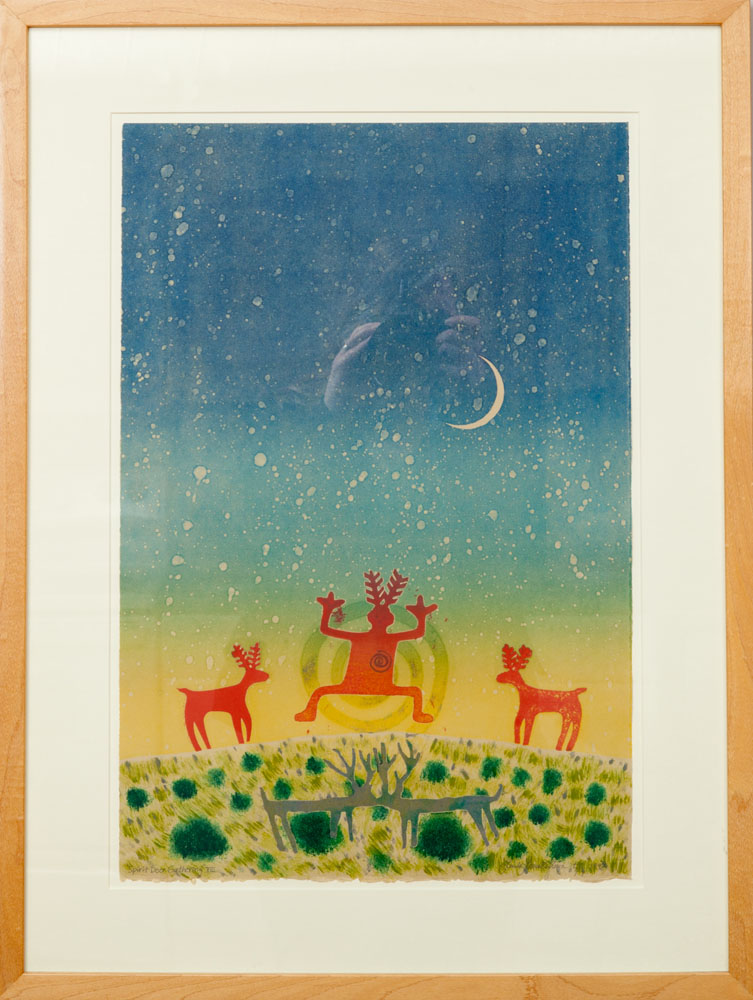 Appraisal: LINDA LOMAHAFTEWA b SPIRIT DEER GATHERING VIII Monotype on paper