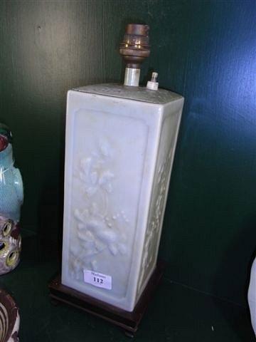 Appraisal: A CELADON SQUARE LAMP BASE with flower and branch decoration