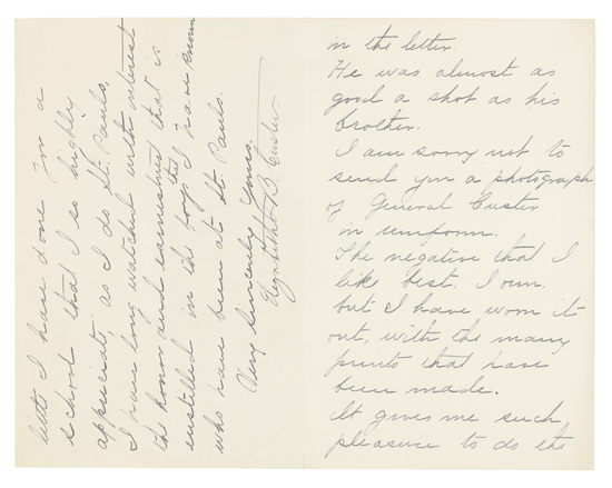 Appraisal: CUSTER ELIZABETH BACON Autograph Letter Signed Elizabeth B Custer to