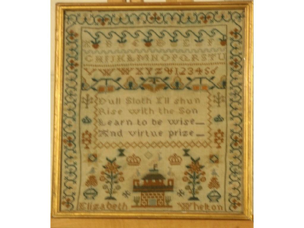 Appraisal: A thC sampler by Elizabeth Whelton undated worked in coloured