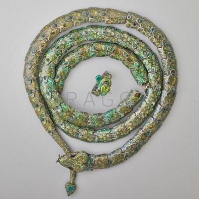 Appraisal: MARGOT DE TAXCO ENAMELED SILVER SERPENT SUITE Two articulated concentric