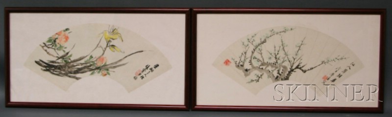 Appraisal: Two Painted Fans China th century x in framed and