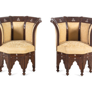 Appraisal: A Pair of Syrian Mother-of-Pearl Inlaid Walnut Chairs in the