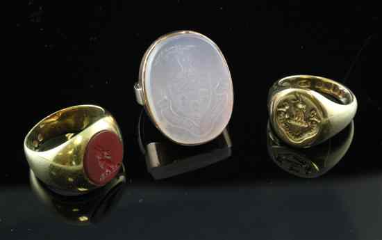 Appraisal: An ct gold signet ring with crest and motto g