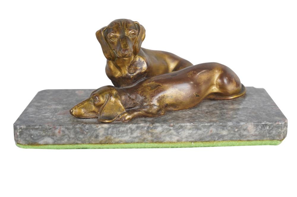 Appraisal: GILT BRONZE DACHSCHUND GROUPunsigned mounted to a stone plinth inches