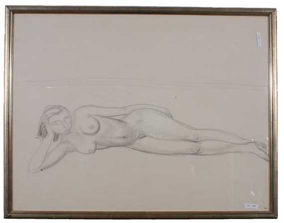 Appraisal: BARRAUD MAURICE Geneva Reclining female nude Pencil drawing Studio stamp