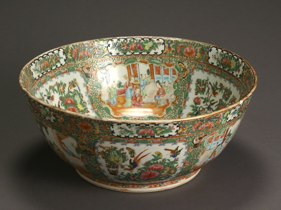 Appraisal: Chinese Export 'Rose Medallion' Punch Bowl Xianfeng-Tongzhi Period - Fritting