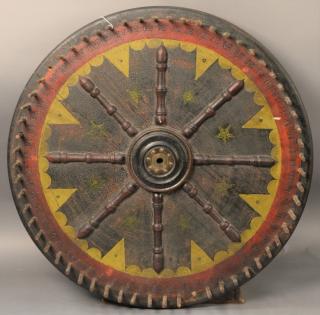 Appraisal: Polychrome painted wood game wheel dia in Provenance Estate of