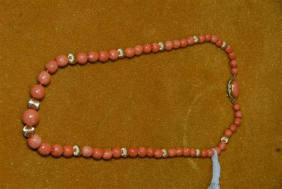 Appraisal: CORAL NECKLACE k gold clasp and beads with salmon coral