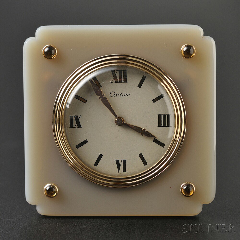 Appraisal: Agate and Citrine Clock Cartier c s the ivory-tone dial