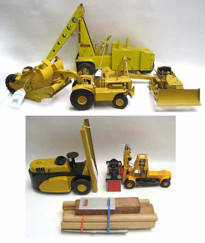 Appraisal: FIVE DIECAST METAL TOYS MODELS Hyster Semco Karry Krane ''Little