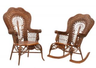 Appraisal: Pair American Victorian His Hers Wicker Chairs American late th