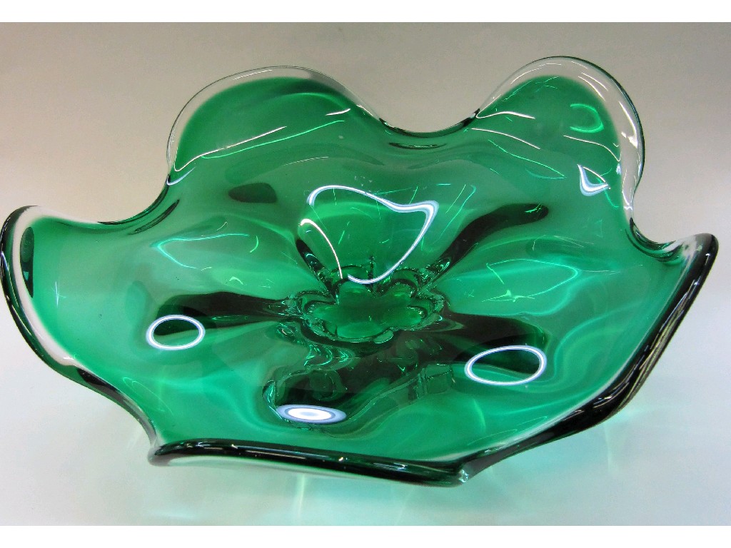 Appraisal: Large green Murano glass dish of flower form