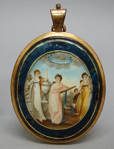 Appraisal: Brass-mounted oval ivory miniature obverse To the Elysian Gate women