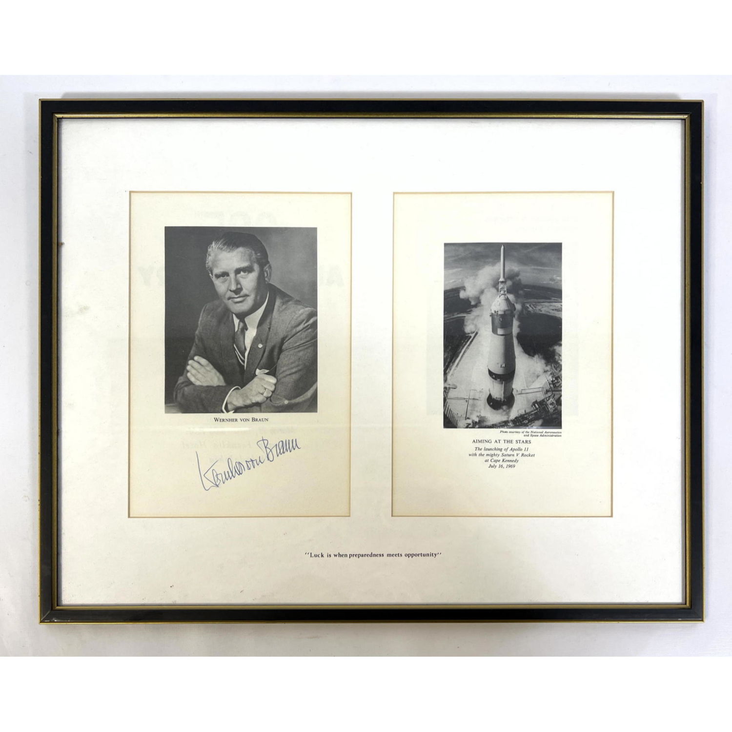 Appraisal: WERNHER VON BRAUN Apollo eleven signed print signed portrait rocket