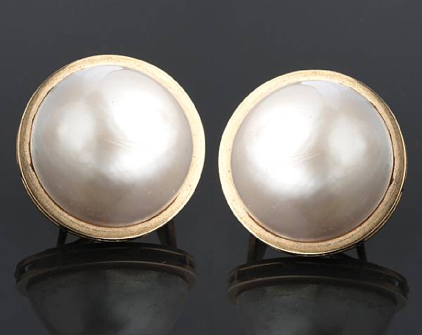 Appraisal: A pair of mab pearl and gold earrings mab pearls