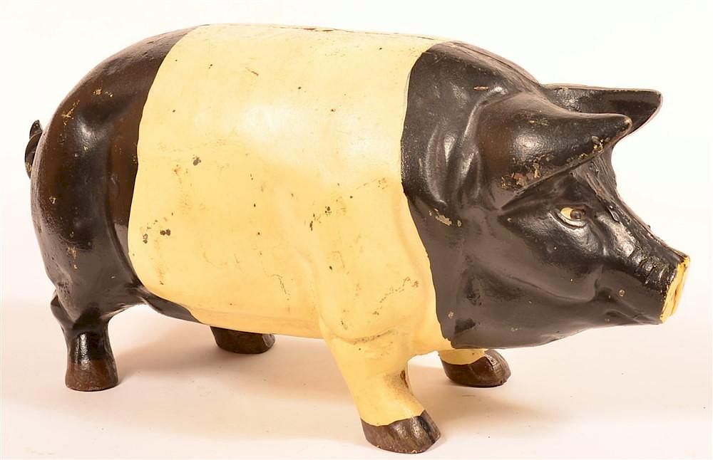 Appraisal: Large Heavy Cast Iron Standing Pig Still Bank Large Heavy