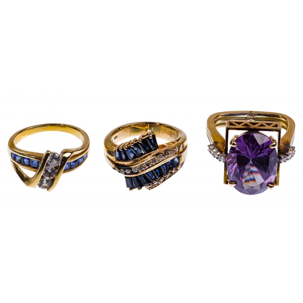 Appraisal: K YELLOW GOLD AND GEMSTONE RING ASSORTMENT rings including having