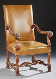 Appraisal: French Carved Walnut Renaissance Style Upholstered Fauteuil early th c