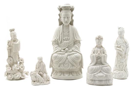 Appraisal: A Group of Five Chinese Blanc de Chine Figures depicting