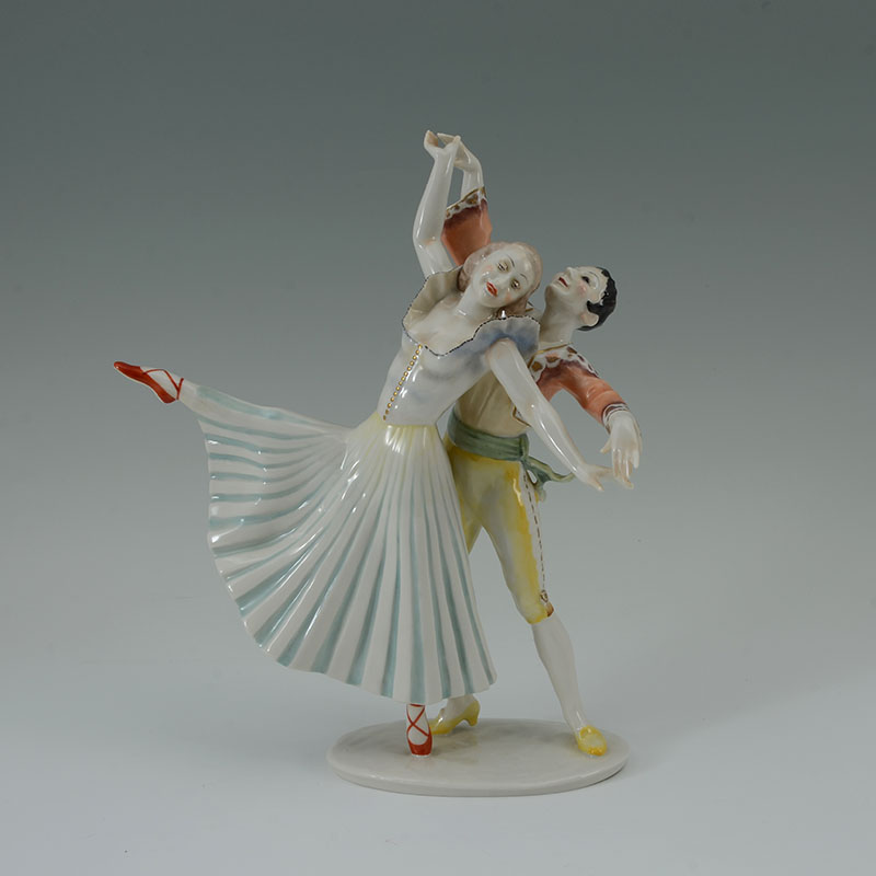 Appraisal: HUTSCHENREUTHER PORCELAIN FIGURE OF TWO DANCERS Polychrome decorated figure of