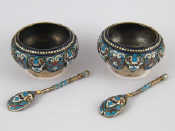 Appraisal: A pair of Russian silver cloisonne enamelled salts and matching