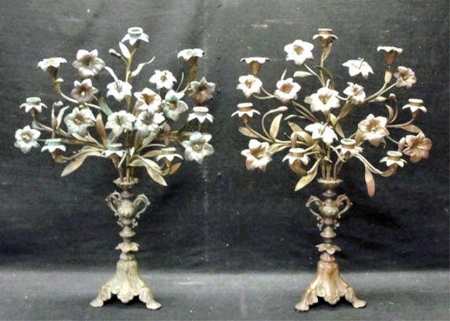 Appraisal: Pair of Floral Form Gilt Metal Candelabra From a New