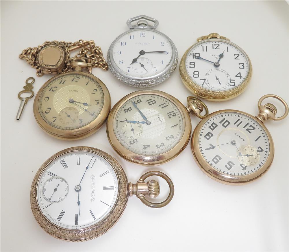 Appraisal: Antique Elgin open-face pocket watches gold and silver tone cases