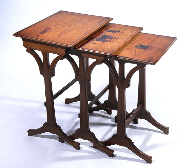 Appraisal: Emile Gall French - A nest of three marquetry tables