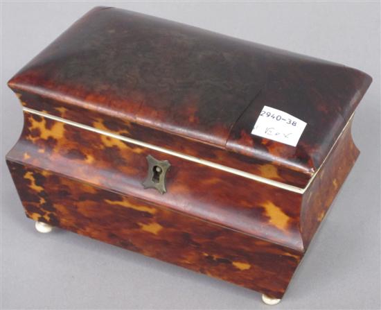 Appraisal: GEORGIAN TORTISE TEA CADDY Footed casket form with ivory banding