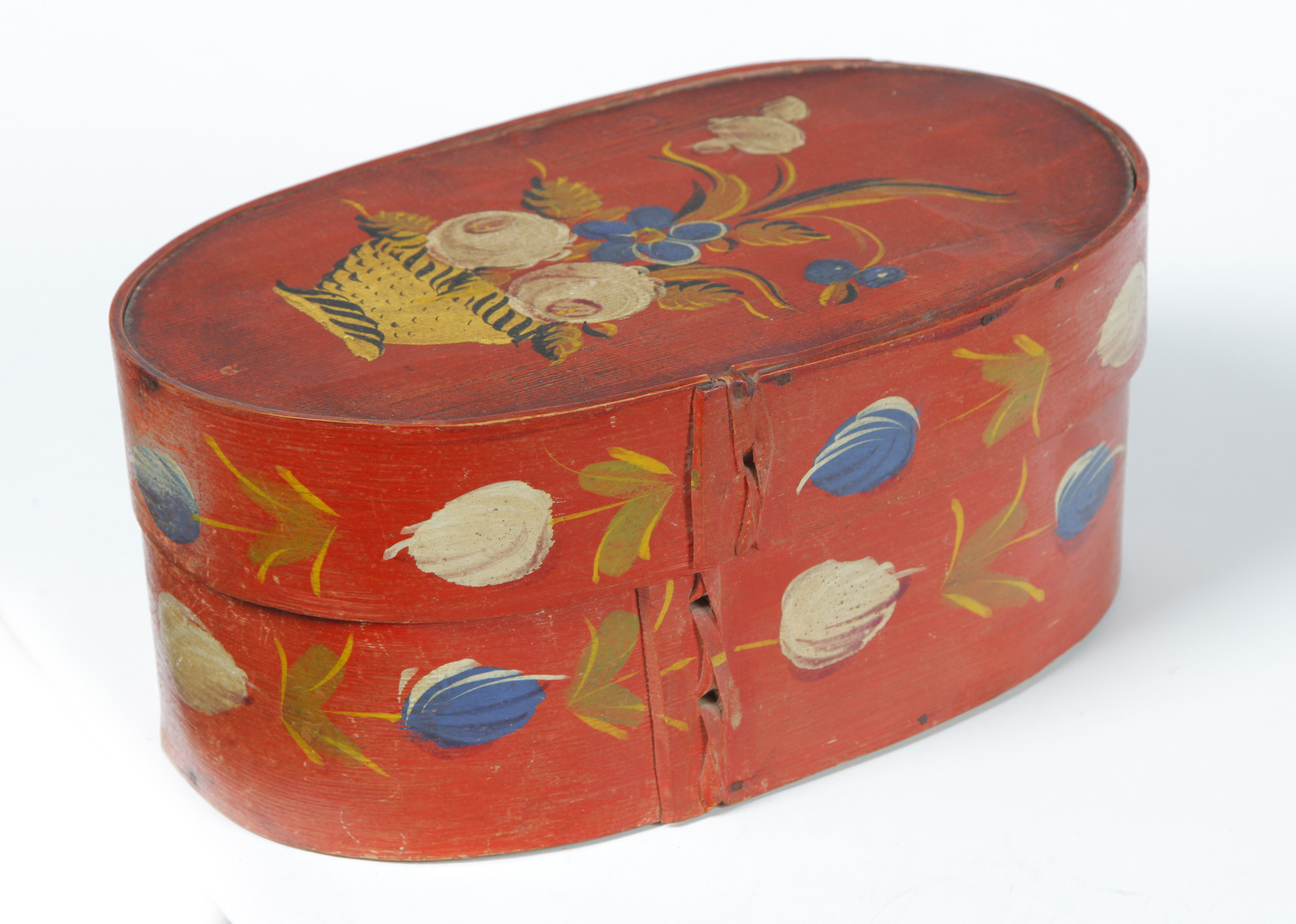 Appraisal: BRIDE'S BOX European mid th century Oval bentwood box with