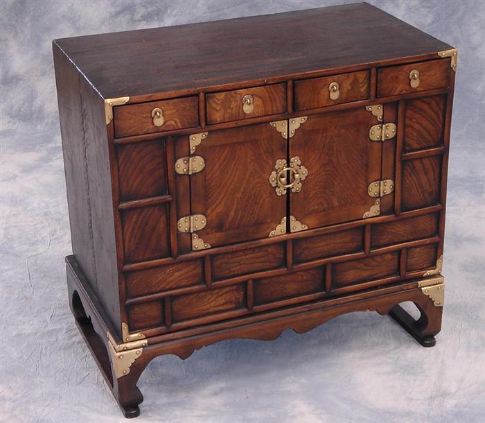 Appraisal: Korean elmwood chest on frame brass hardware w h d