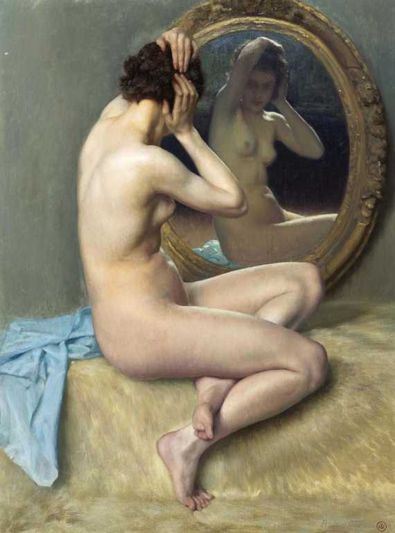 Appraisal: SIEFFERT PAUL Paris Seated female nude before an oval mirror