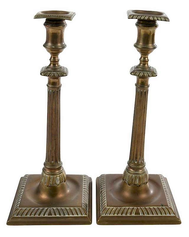 Appraisal: Pair Chippendale Columnar Candlesticks British th century bell metal fluted