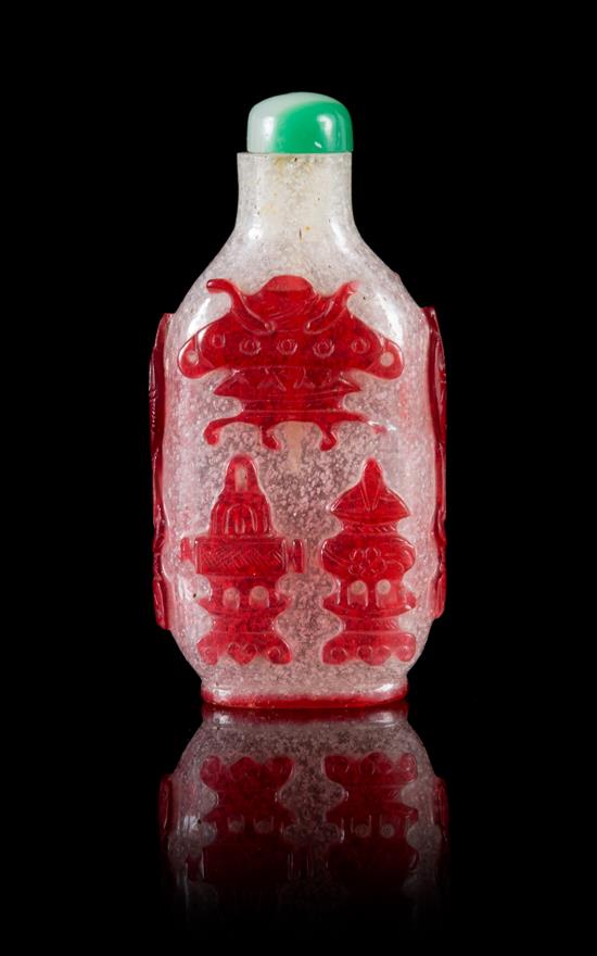 Appraisal: Sale Lot A Ruby Red Overlay Snowflake Ground Snuff Bottle