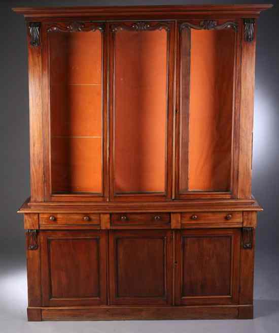 Appraisal: LOUIS PHILIPPE CHERRY STEP-BACK CHINA CABINET th century Flat molded