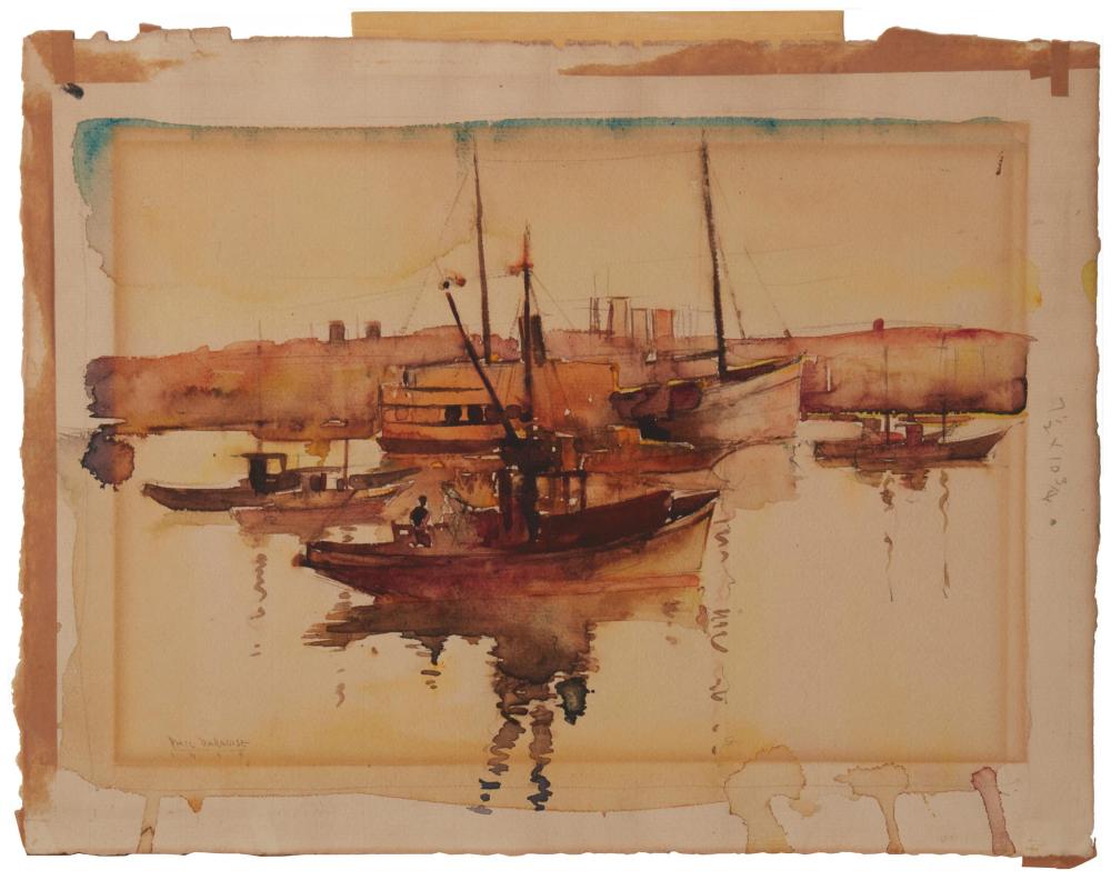 Appraisal: Phil Paradise - Santa Barbara CA Boats at Rest Watercolor