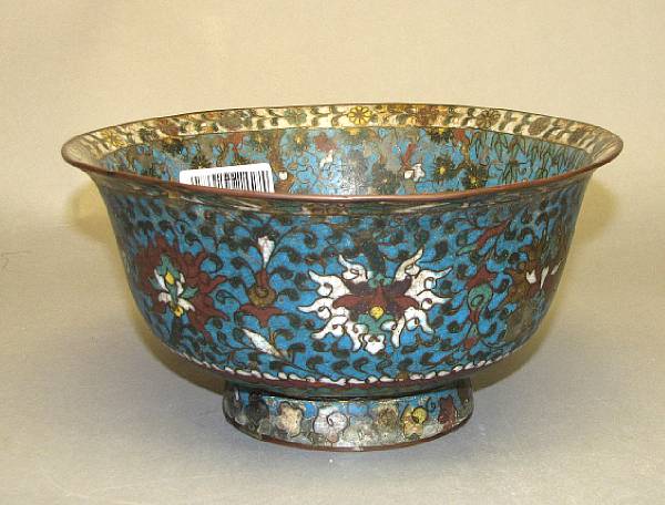 Appraisal: A turquoise cloisonn enamel metal footed bowl th Century Of