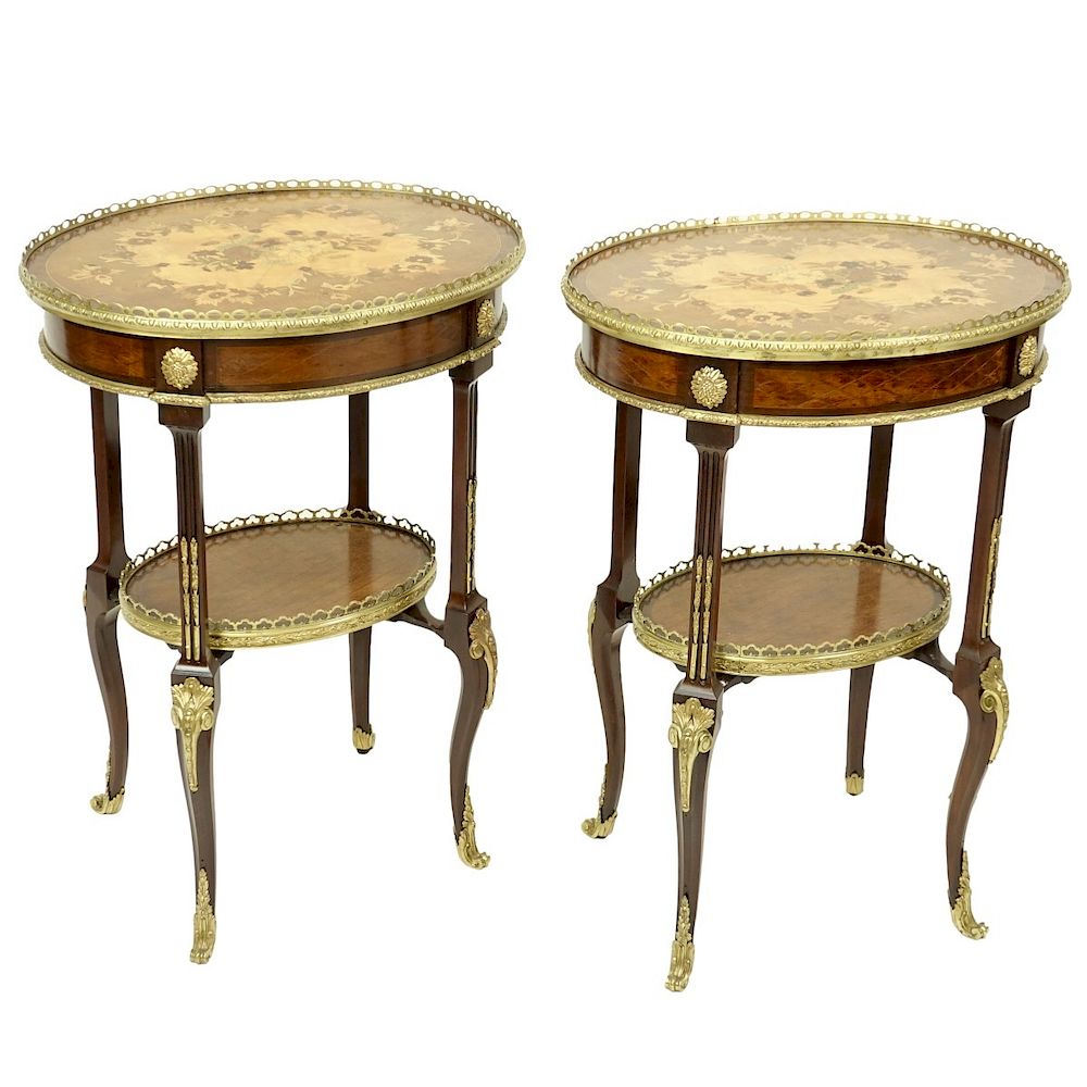 Appraisal: C Marquetry Tables Pair th Century French Marquetry Tables With