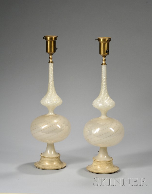 Appraisal: Pair of Blown Glass Table Lamps Art glass and brass