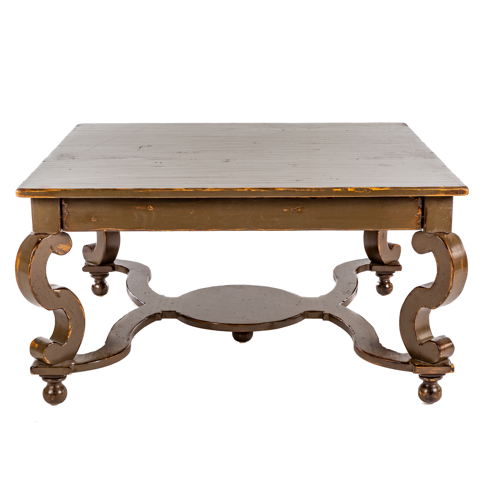 Appraisal: WOODLAND FURNITURE RUSTIC PAINTED COCKTAIL TABLE th century with distressed