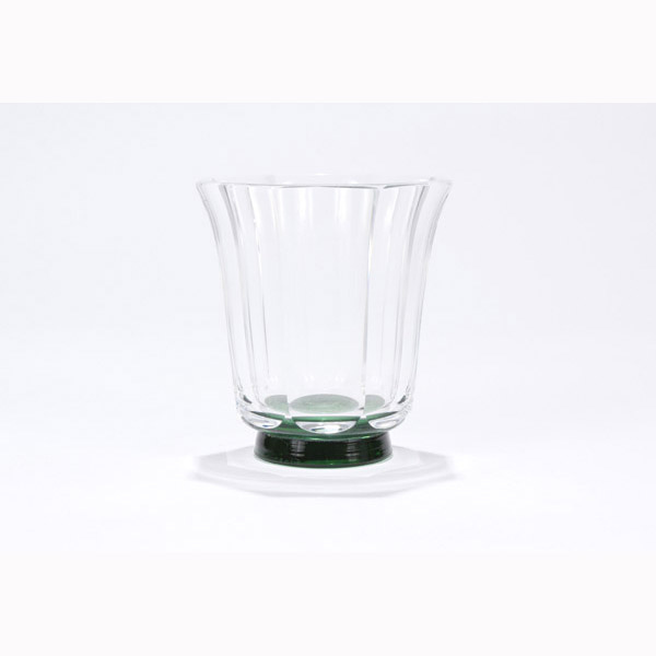 Appraisal: Orrefors Scandinavian cut crystal vase with green foot engraved OF